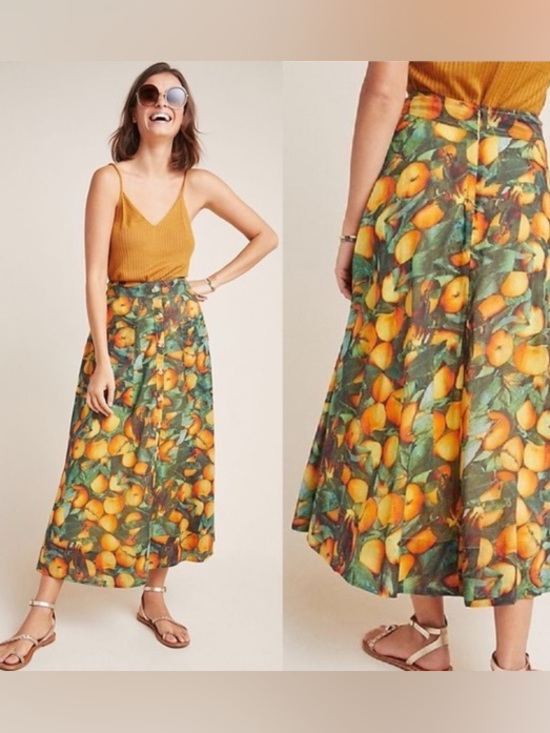 Anthropologie Dresses & Skirts - Anthropologie Summer orchard Lemon Print Maxi Skirt - Green & Orange size 10